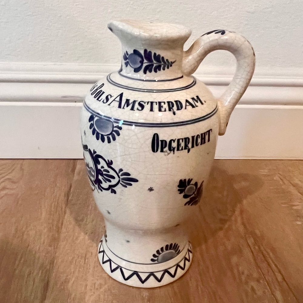Antique 19th C. Porceleyne‎ Fles Royal Delft Bols Decanter Pitcher Jenever Jug